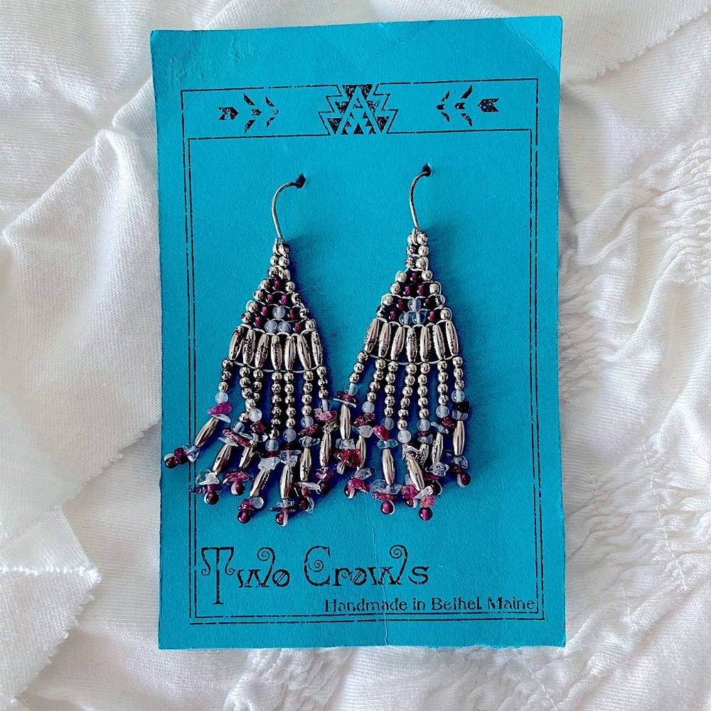 New Sterling silver w garnet and tourmaline chips earrings
